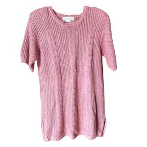Laura Martin Collection 80s Rose Cable Knit Short Sleeve Sweater Tunic M